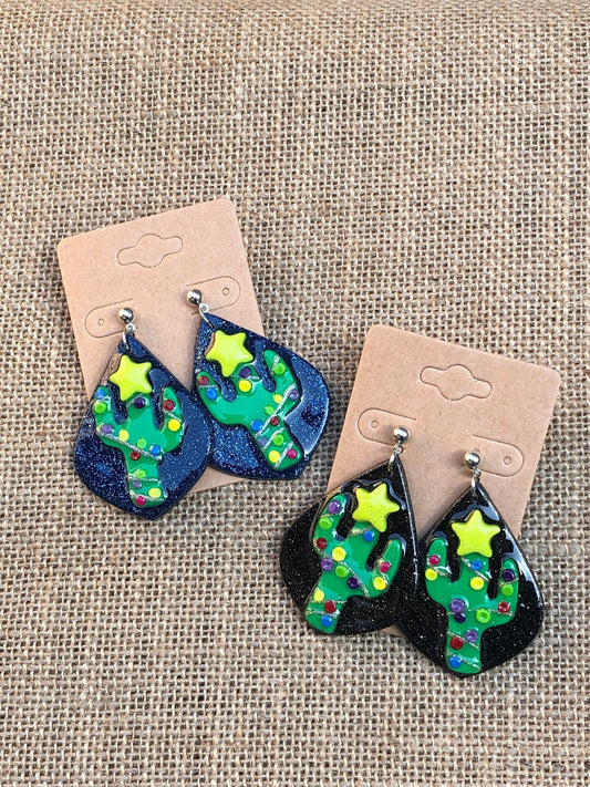 Christmas Cactus Decorated With Holiday Lights Dangle Earrings YOU CHOOSE