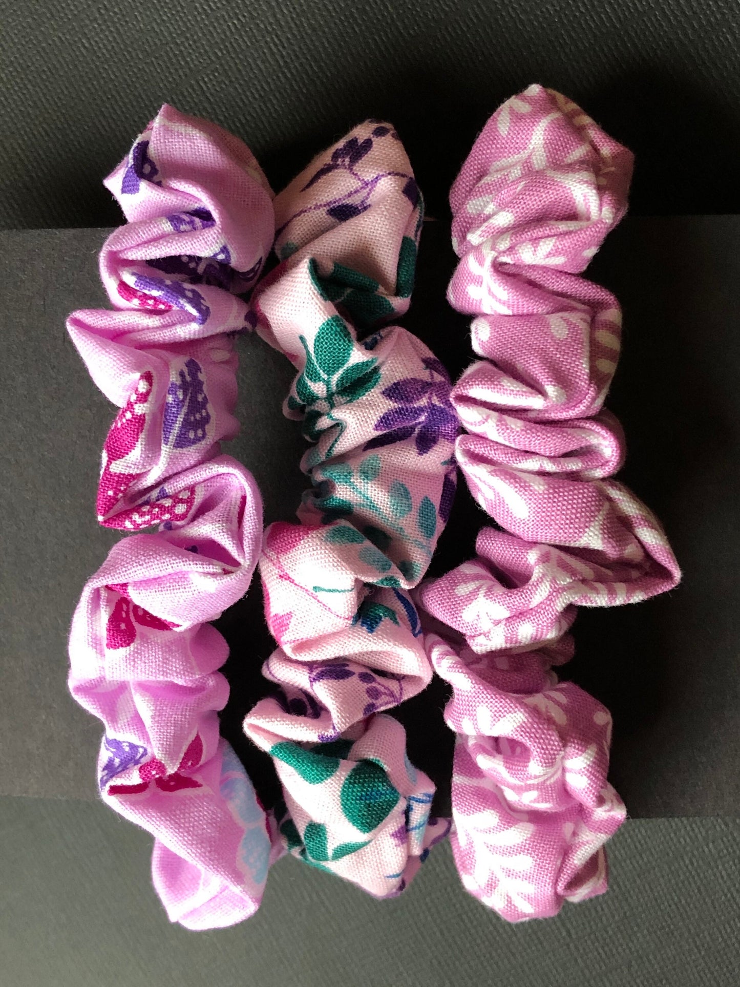 3pc Floral Patterned Handmade Hair Scrunchies Light Pink and Pale Orchid