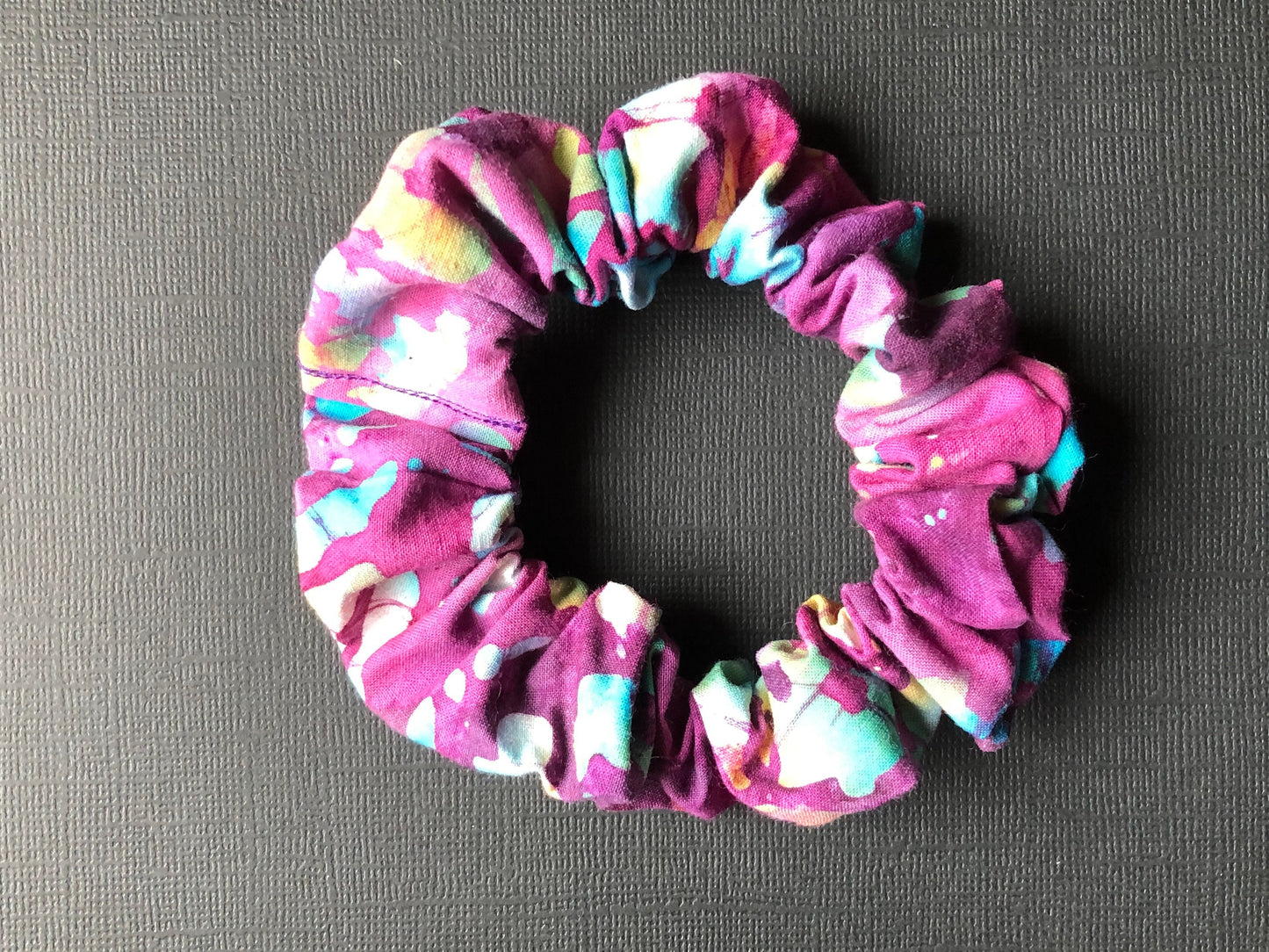 3pc Batik Patterned Handmade Hair Scrunchies Plum Turquoise Pink