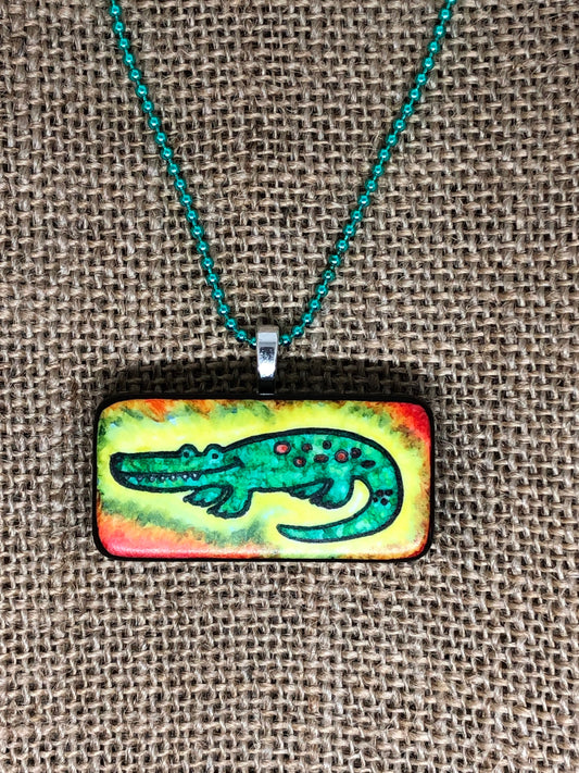 Tie Dye Alligator Animal Upcycled Domino Pendant Necklace