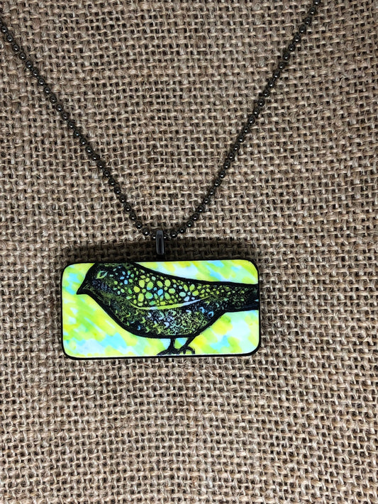 Boho Bird Hippie Tie Dye Patterned Birdie Upcycled Domino Pendant Necklace