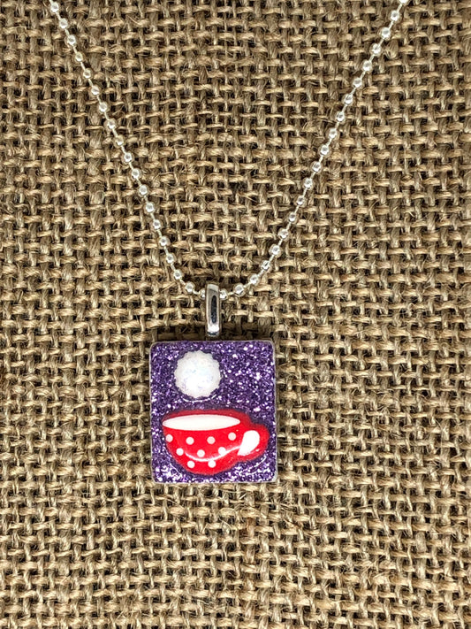 Tea and Cookie Upcycled Game Tile Pendant Necklace