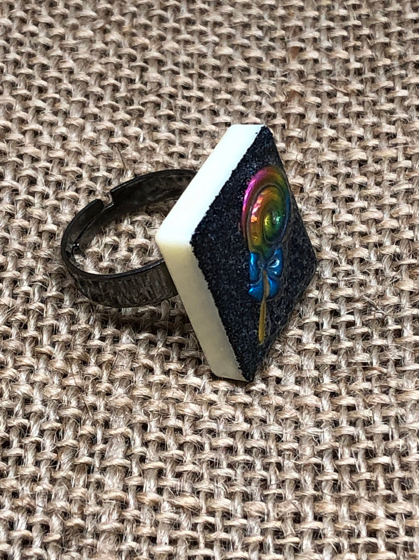 Rainbow Lollipop Candy Sucker Sweet Tooth Glittery Statement Ring