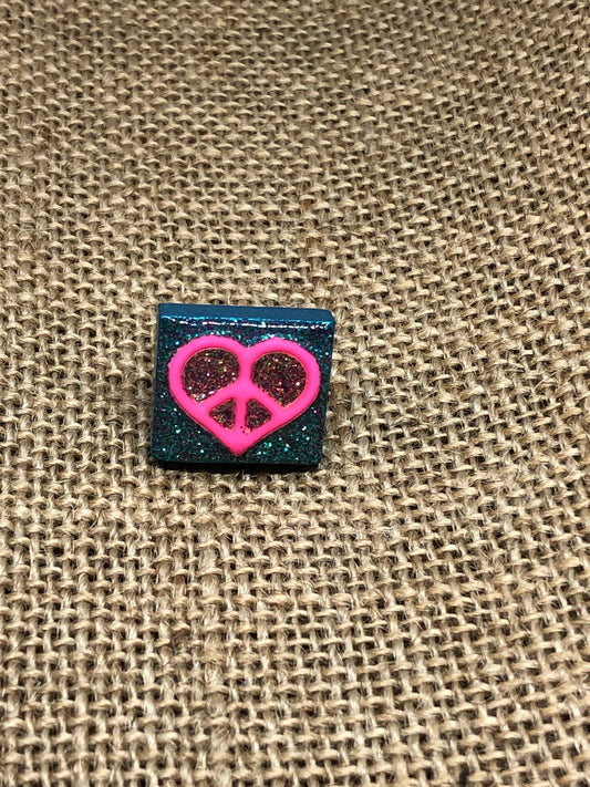 Hippie Peace Sign Heart Statement Glitter Ring Peace and Love