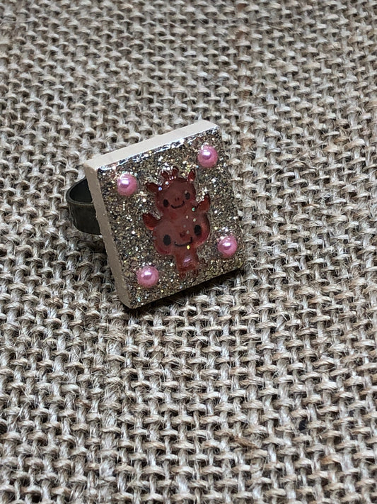 2 Little Pigs Kawaii Style Upcycled Game Tile Statement Ring