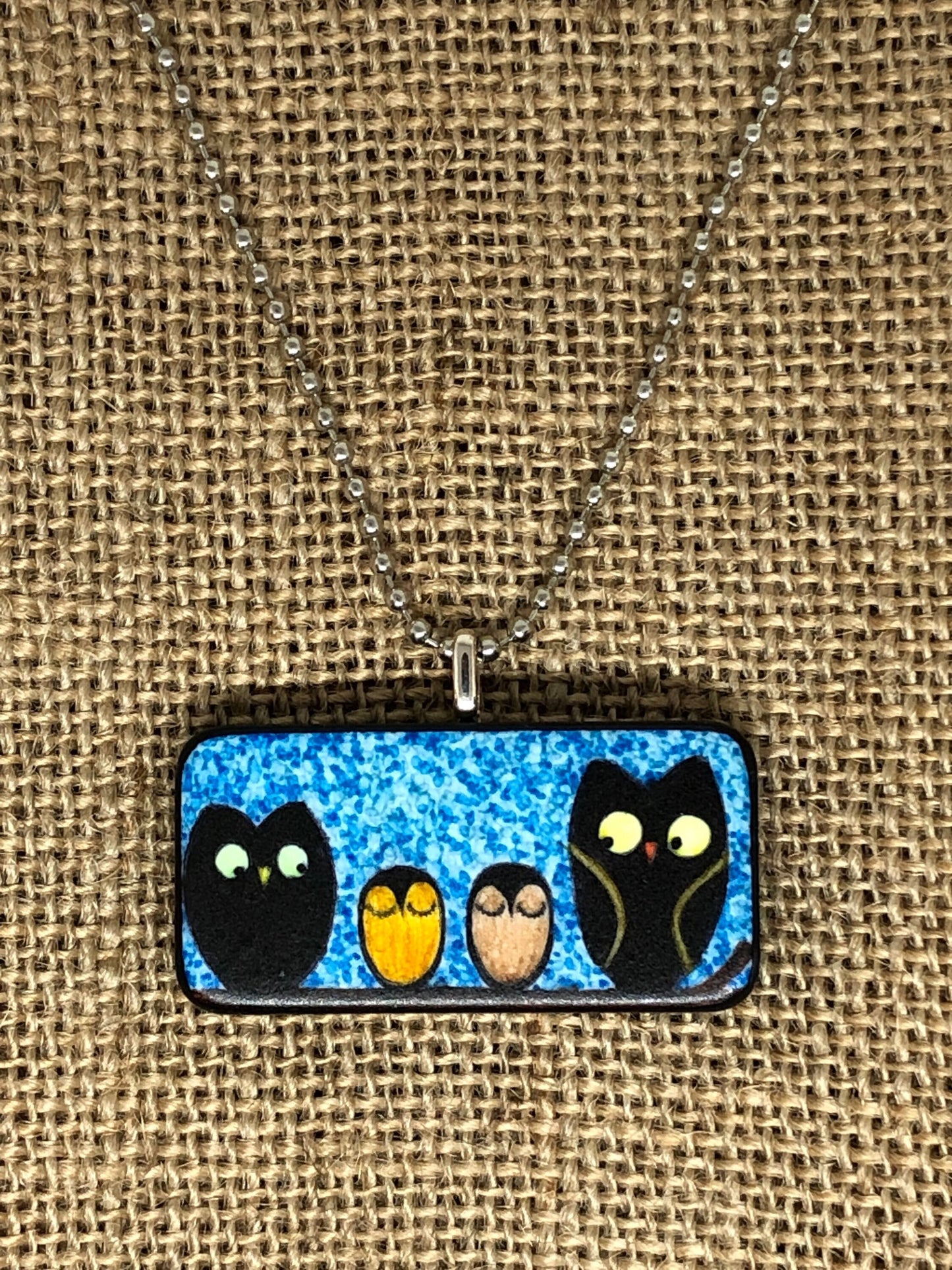 Night Owl Family Upcycled Domino Pendant Necklace