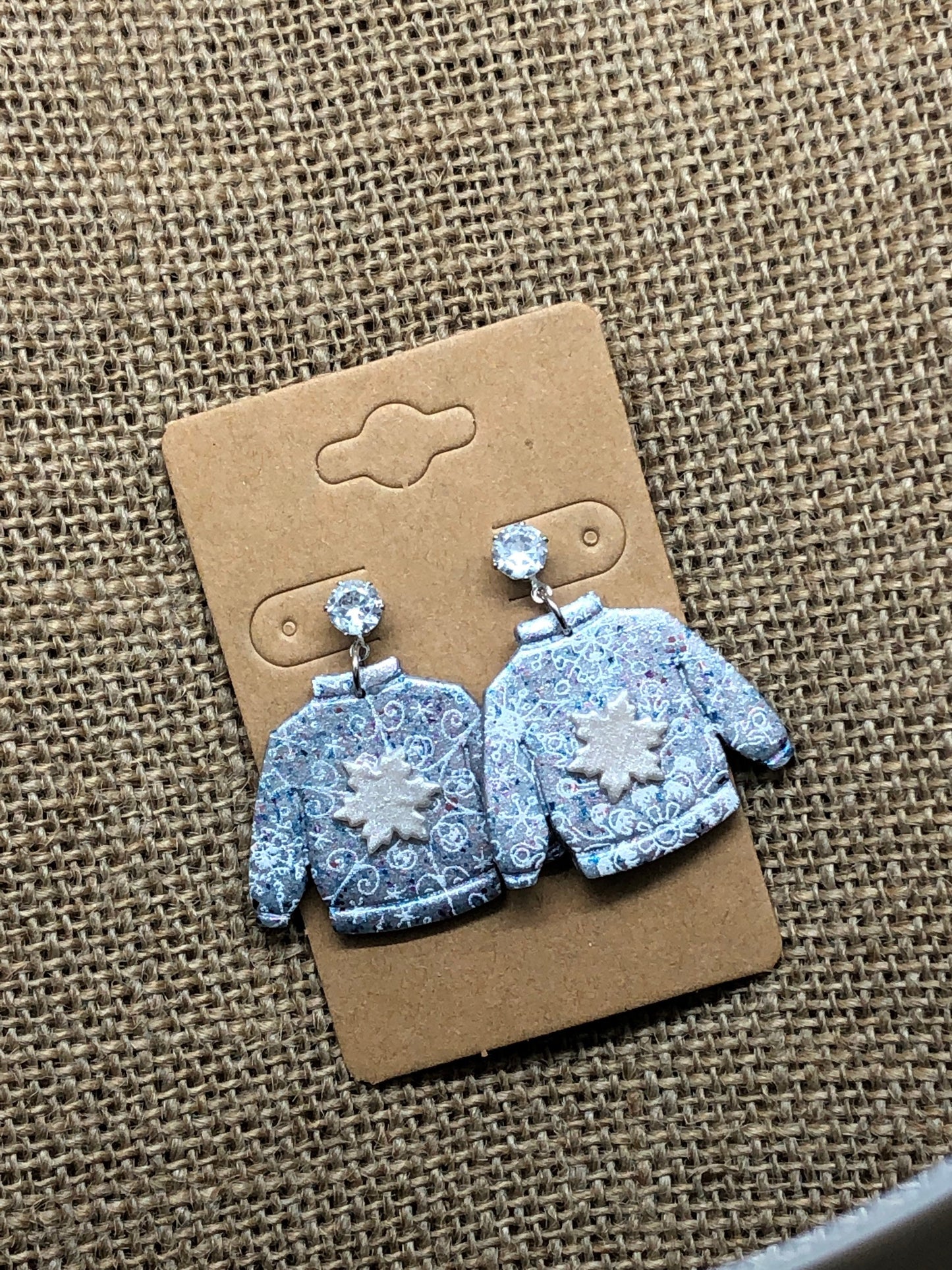 Snowflake and Glitter Ugly Winter Sweater Crystal Dangle Earrings