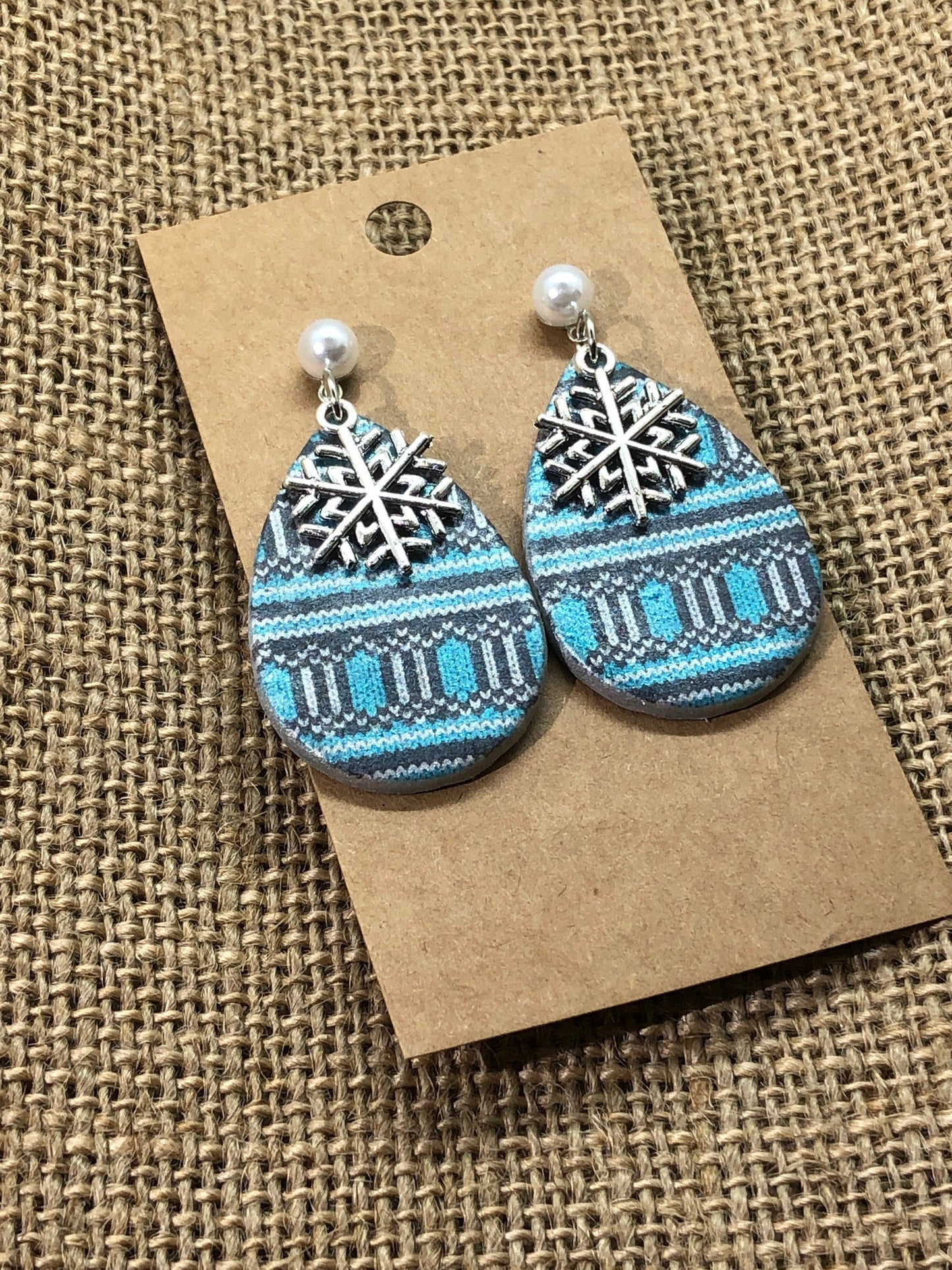 Winter Snowflake Sweater Print Teardrop Dangle Earrings