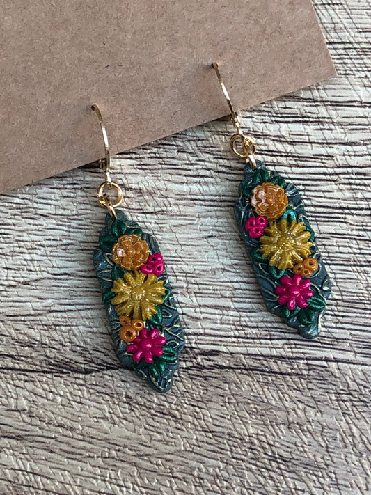 Retro Hippie Floral Statement Dangle Earrings