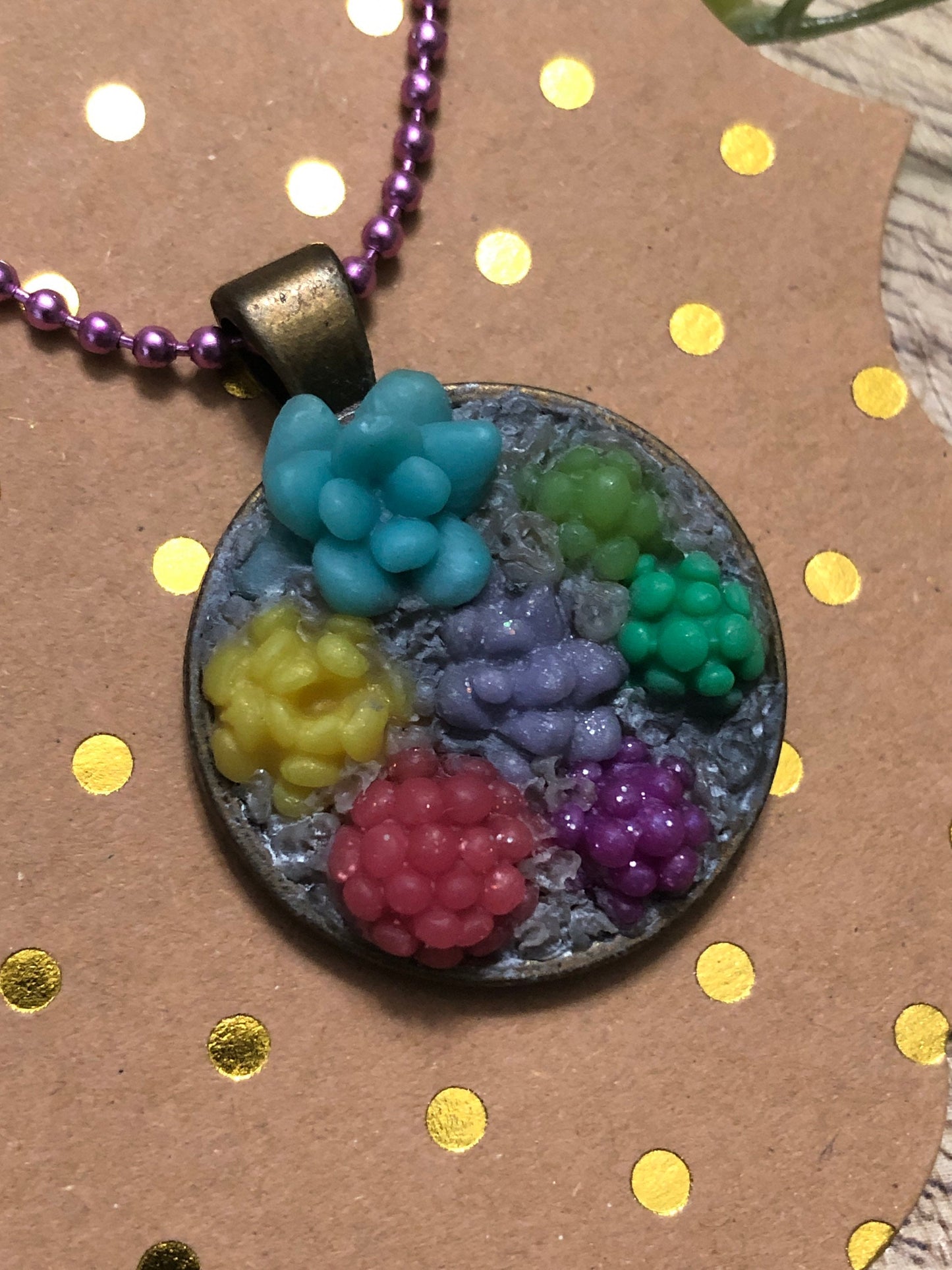 Pastel Succulent Garden Polymer Clay Necklace