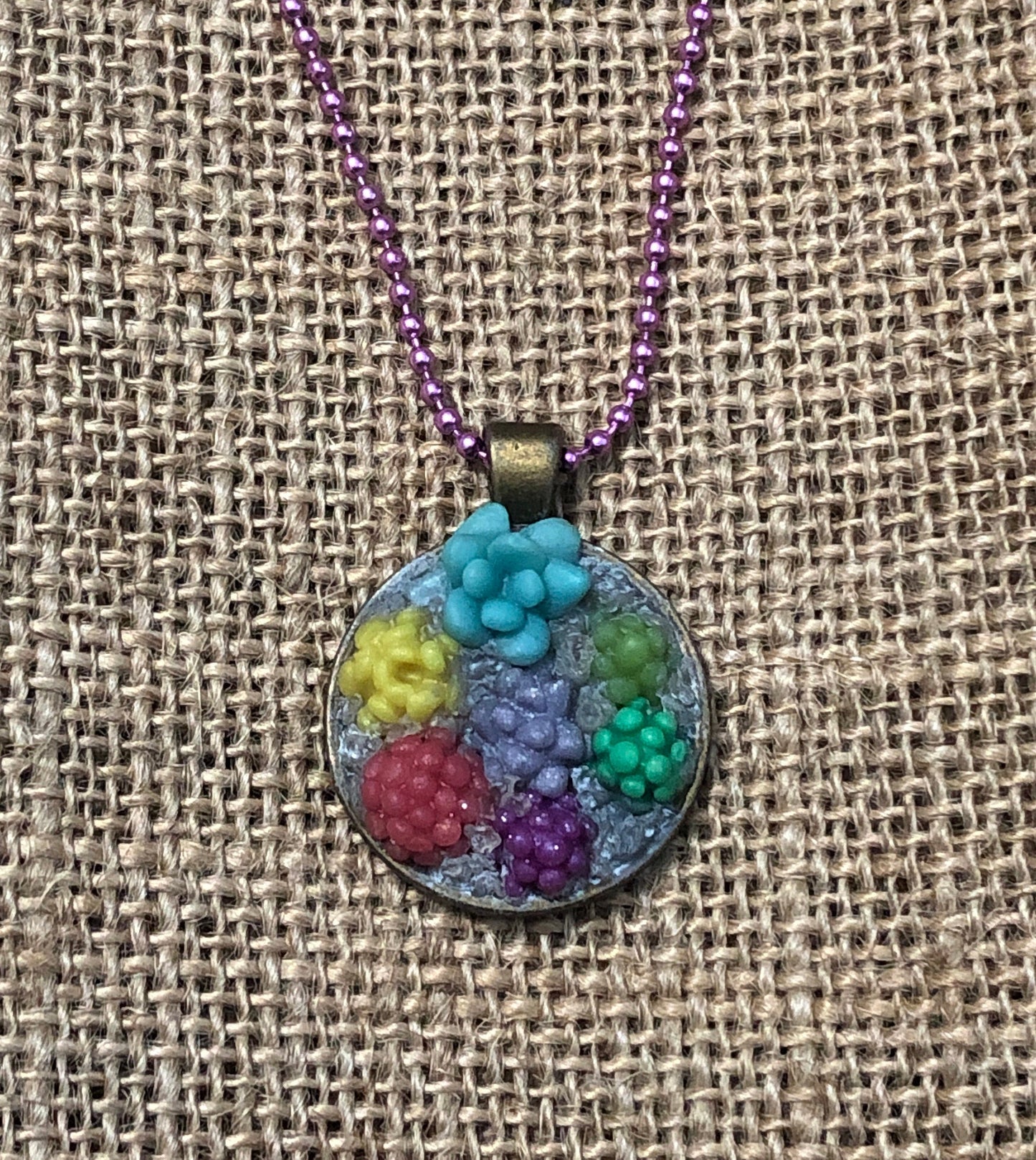 Pastel Succulent Garden Polymer Clay Necklace